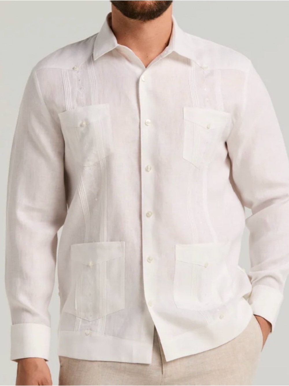 Criolla Men's White Long-Sleeve Guayabera Cuba Linen XL Shirt